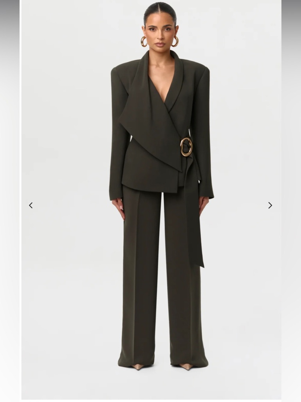 NEW Naked Wardrobe Forest Green Oversized Wrap Belt Structured Blazer Jacket